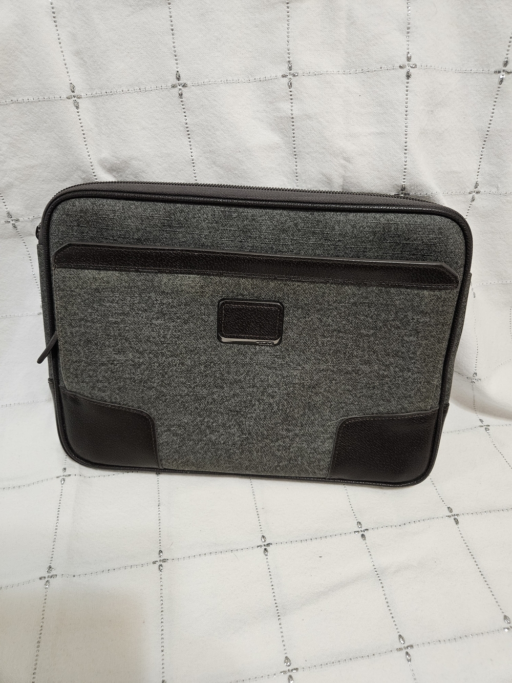 Tumi Grey Coated & Brown Leather Tech Sleeve - TUMI